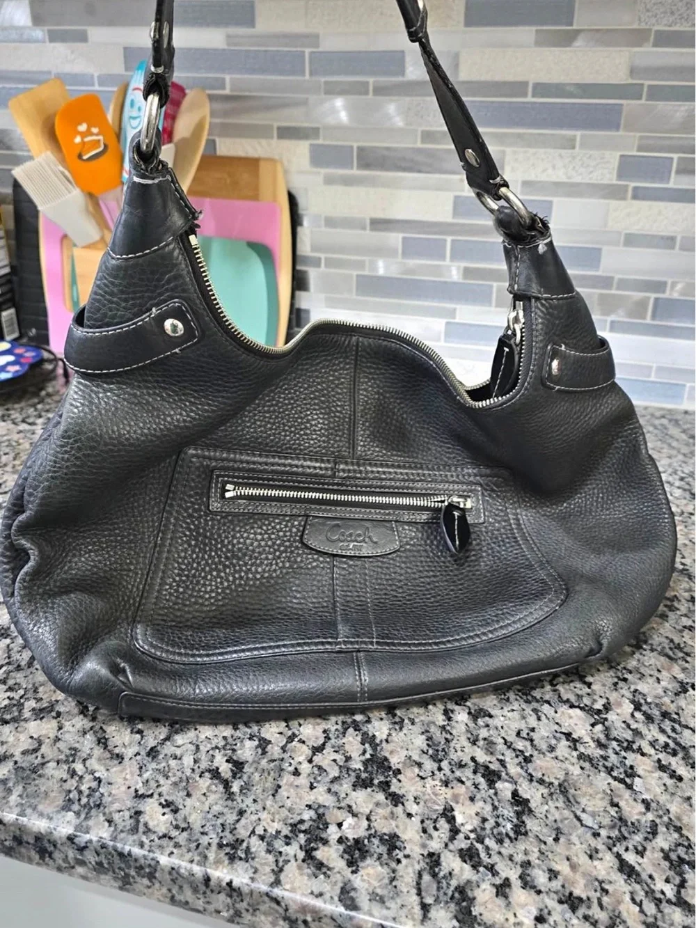 Coach Black Pebbled Leather Shoulder Hobo Bag